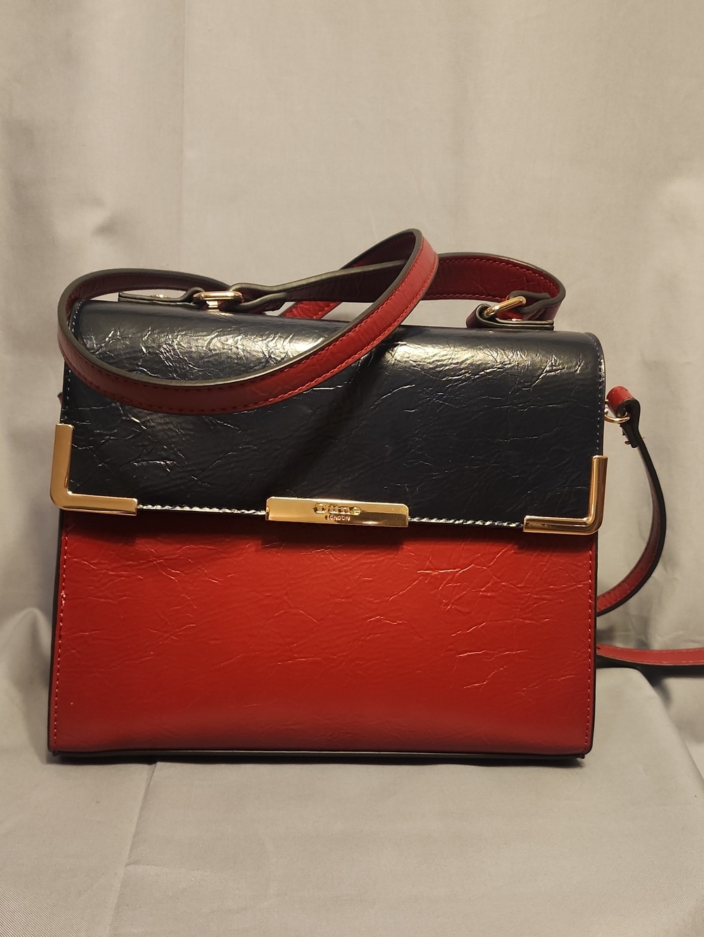 DUNE LONDEN. Black and Red Structured Top-Handle Satchel
